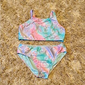 Girl’s Wonder Nation Pastel Heart Two-Piece Swim Set PinkBlue Size XL 14 16 EUC